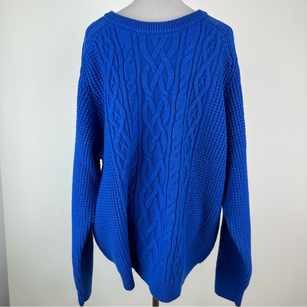 Lands’ End Blue Wool Blend Cable Crewneck Sweater Size XL